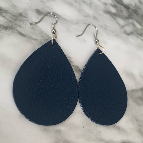Navy Blue Faux Leather Earrings - Picture 3 of 5